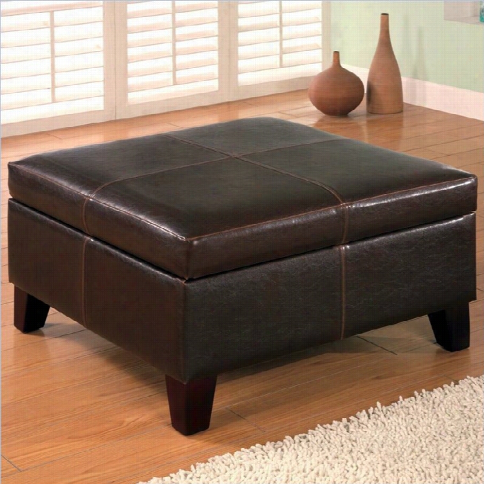 Coaster Dark Brown Contemporary Square F Aux Leather Storage Otroman