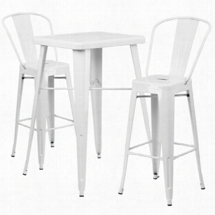 Flash Furniture Metal 3 Iece Bar Table Set In White