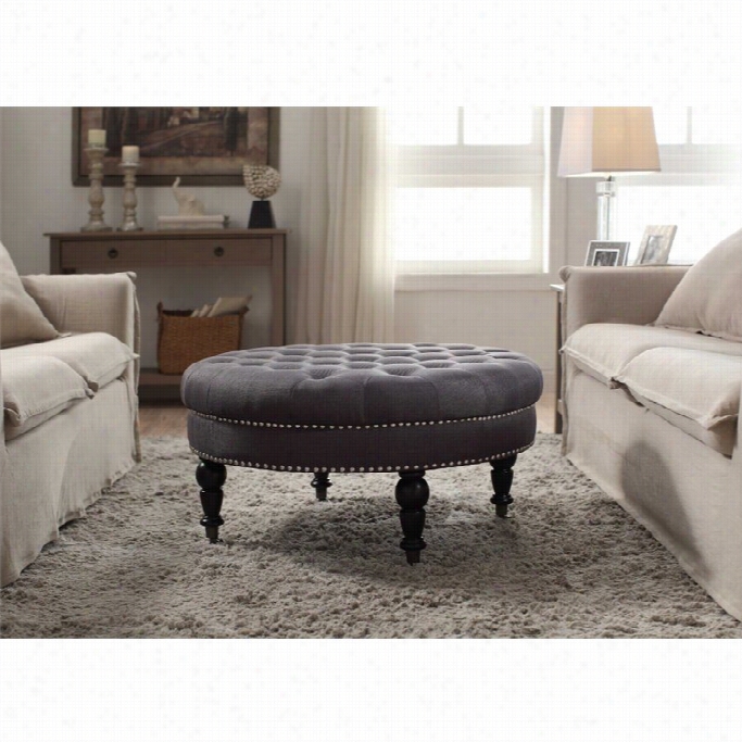 Linon Isabelle Round Ottoman In Charcoal