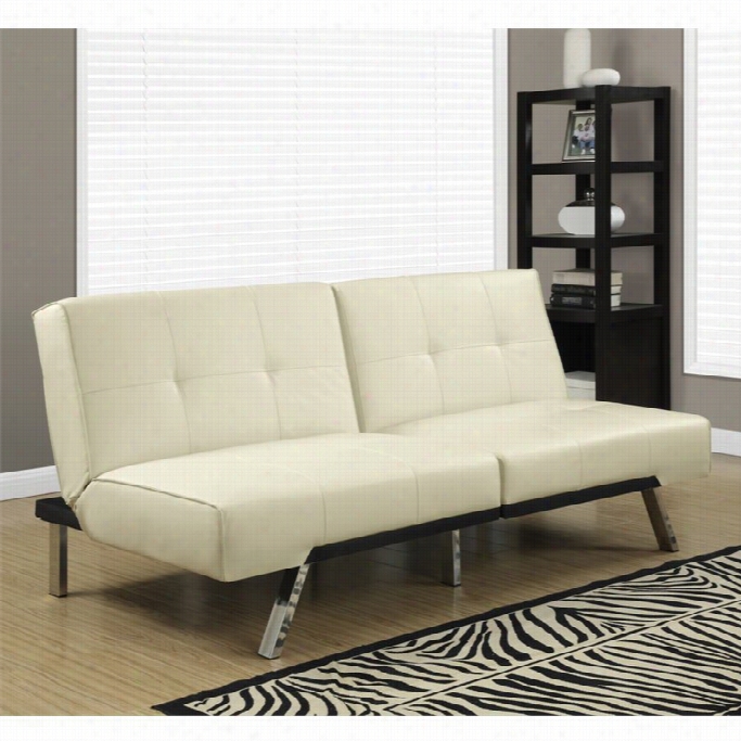 Monarch Leather Tufted Split Back Convertible Sofa In Ivory