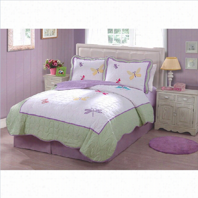 Pem America Dragonfly Butterfly Multicolor Twin Quilt Set