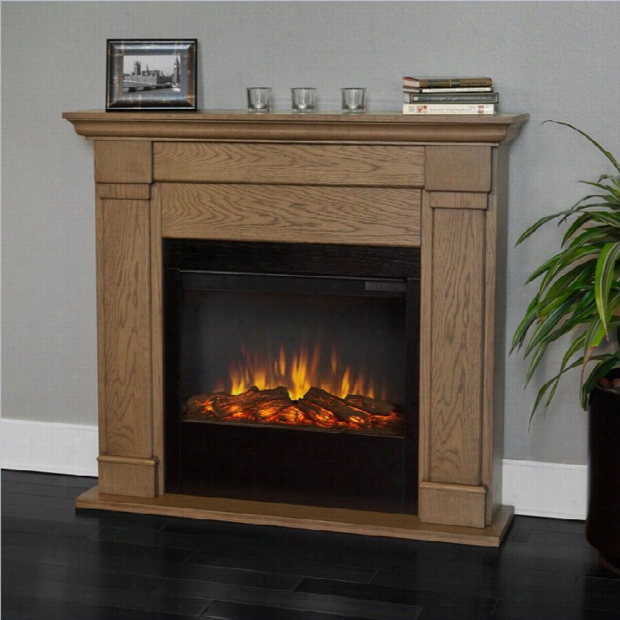 Real Flame Lowry Electric Slim Lie Fireplace Iin Blonde Oak Finish