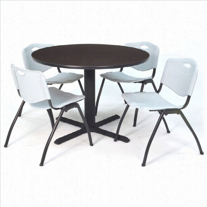 Regency Round Table With 4 M Stack Chairs In Mocha Walnut And Grey-30