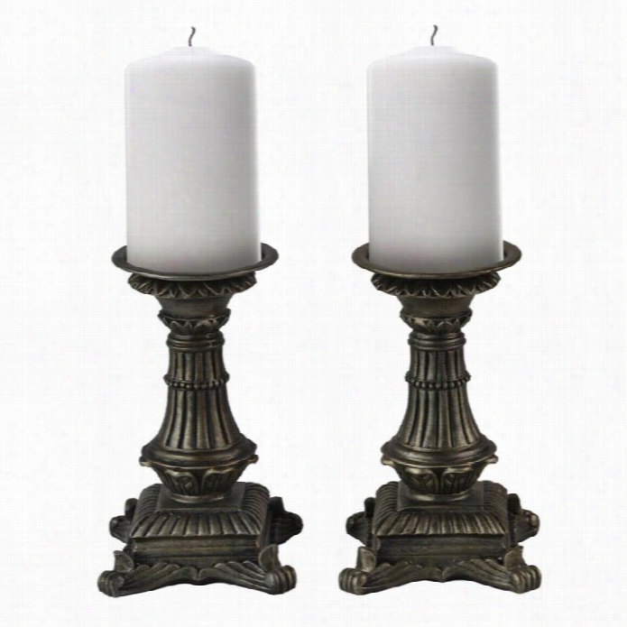 Renwil Barletta Candle Holder In Atnique Silver (set Of 2)