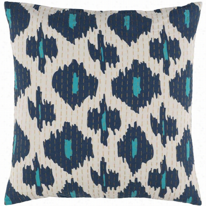 Surya Kantha Down Fill 20  Square Pillow In Blue And Ydllow