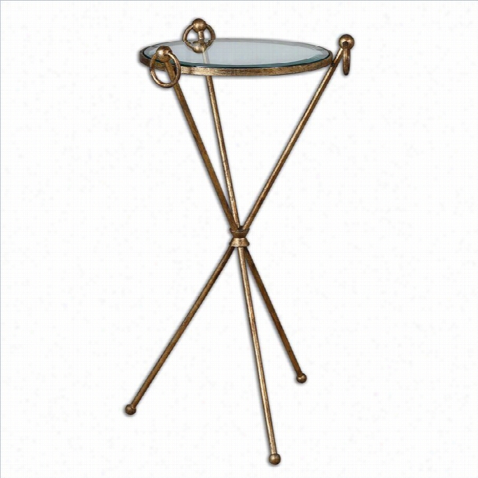 Utt Etmost Davke Glass Accent Table In Antique Gold Leaf