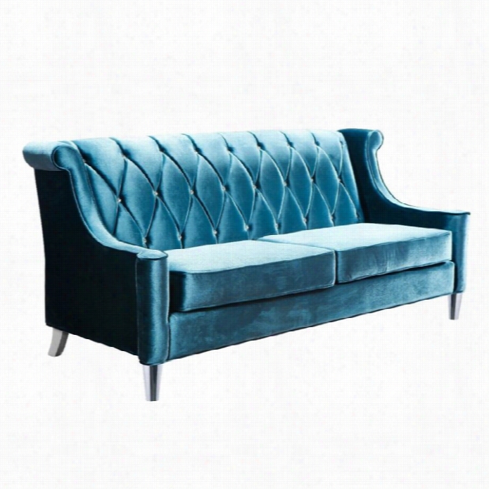 Armen Living Barrister Sofa With Crystal Buttons In Blue Velvet