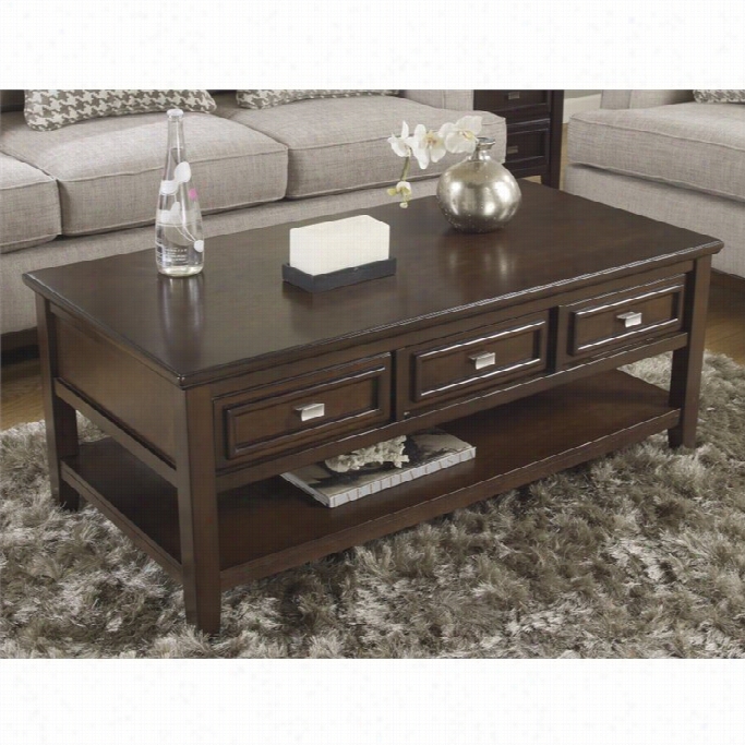 Ashley Larimer Rectangular Coffee Table With Drawers In Dark Brown