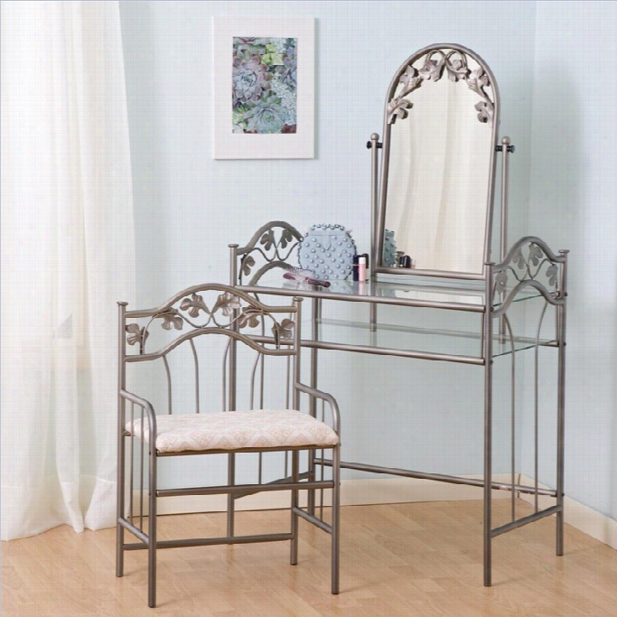 Coaster Prime Pattern Vanity Table Set Withm Irror In Nickel-bornze Finish