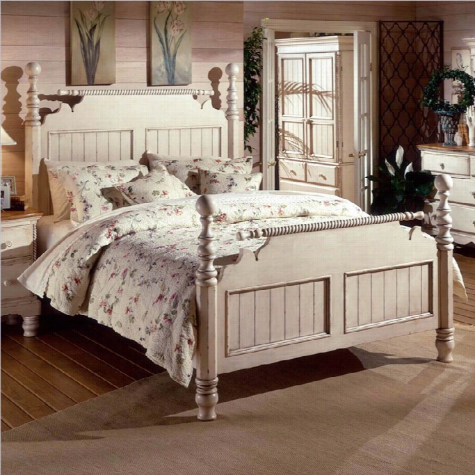 Hillsdale Wilshire Poster Bed In Antique  Wh1te Finish-queen