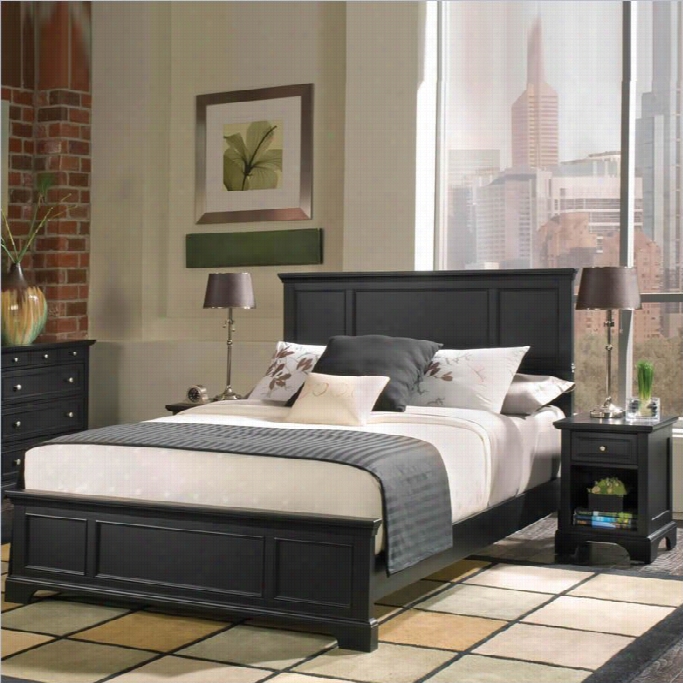 Home Styles Ebdford Queen Wood Panel Bed 2 Piece Bedroo Mset In Ebony