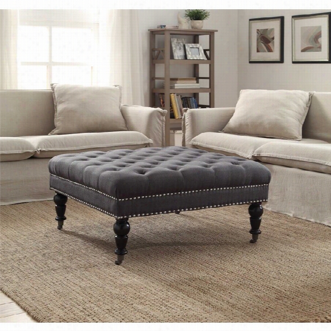 Linon Isabelle Square Ottoman In Charcoal