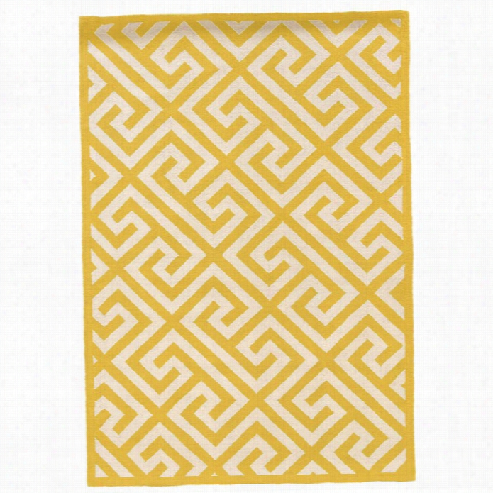 Linon Silhouette 5'  X 7' Hand Hooked Key Wool Rug In Yellow