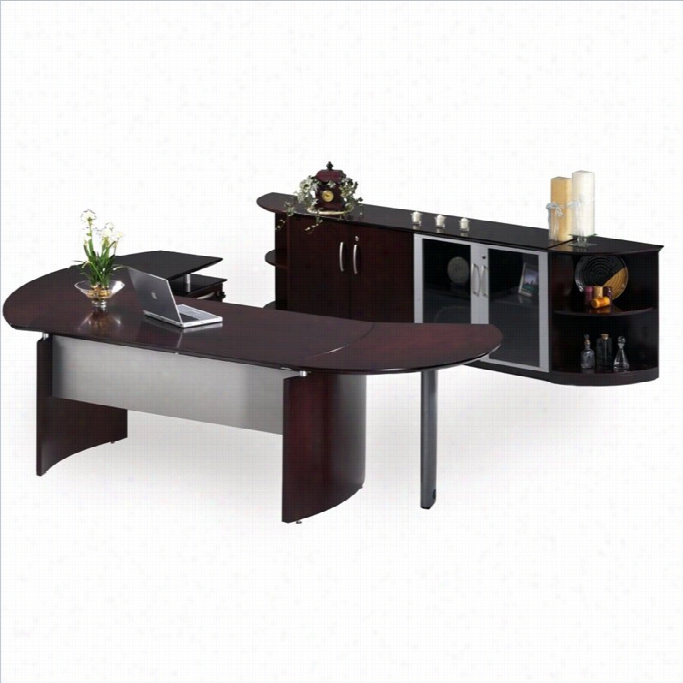 Mayline Napolli 72 Desk Set With 2 Curved Extensions In Mahogany