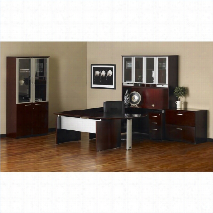 Mayline Napoli 72 Desk With 2 Curved Returns In  Mahogany