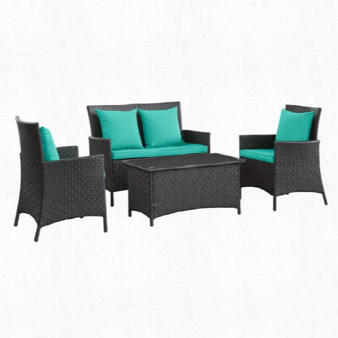 Modway Flourish 4 Piece Exterior Sofaset In Espresso And Turquo Ise