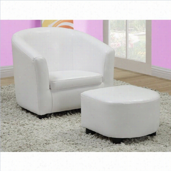 Monacrh Kids Chair And Ottpman Set In White Faux Leather