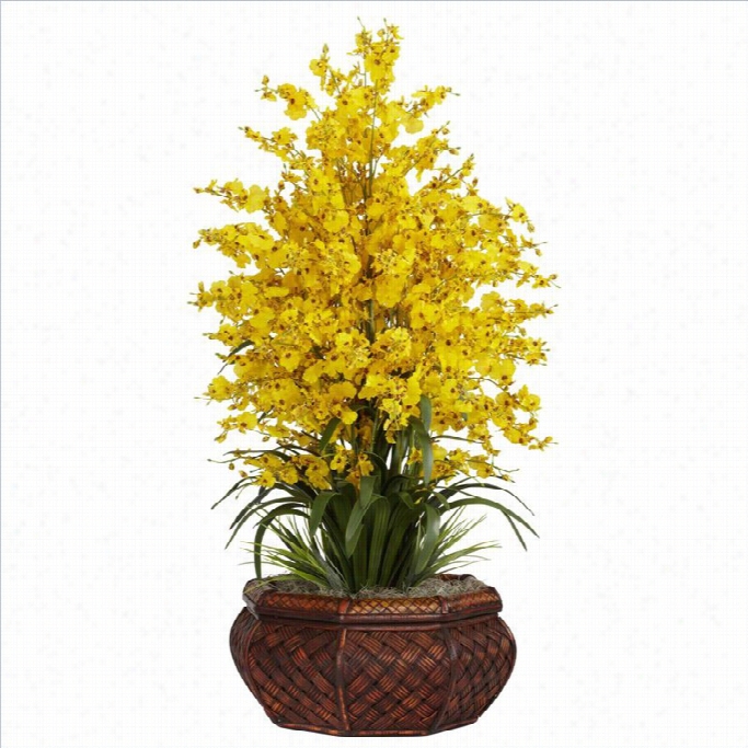 Nearly Natural Large Dancing Lady Withround Vases Ilk Arrangement In Yellow