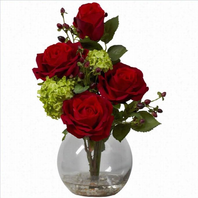 Nearly Natural Rose And   Hydarngea Silk Lfower Arrangement In Red