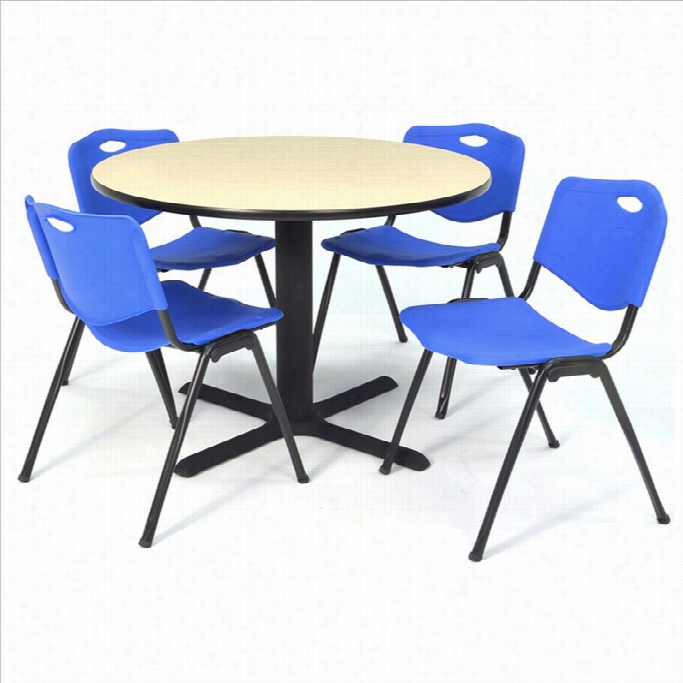 Regency Round Table With 4 M Stack Chairs In Maaple And Blue-42 Inch