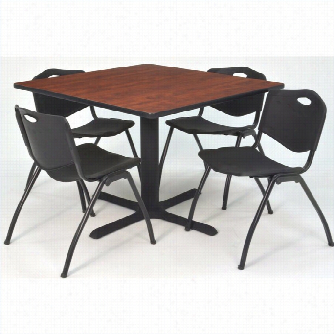 Regency Square Lunchroom Table And 4 Black M Stack Chais In Cherry