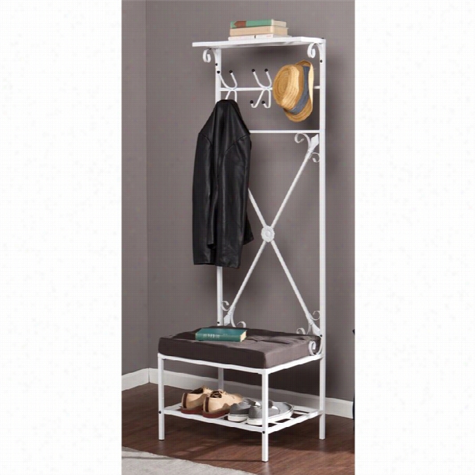 Southern Enterprises Metal Coat Rack With Storage Bench I N White