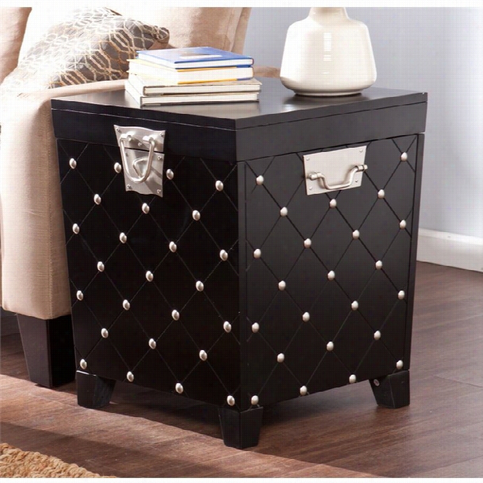 Southern Enterprises Nailhead Trunk  End Tabl Ein Black And Silver