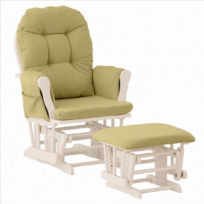 Stork Craf T Ccustom Hoop Glider And Ottoman In Hite And Green