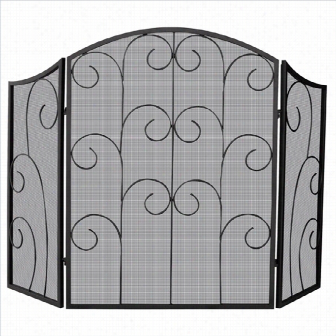 Uniflame 3 Panel Black Wrought Iron Screen Wigh Decorativ E Schedule