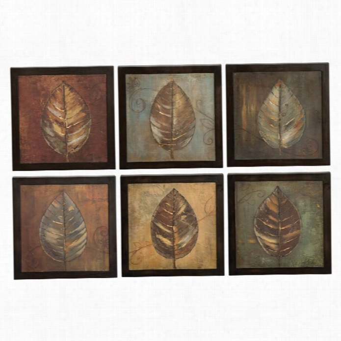 Uttermost New Leaf Frajed Panel In Black Distressing (set Of 6)