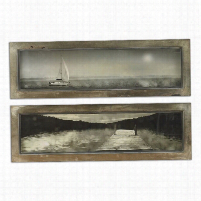 Uttermost Twilight Sail Framed Art In Oxidizedd Silver (set Of 2)