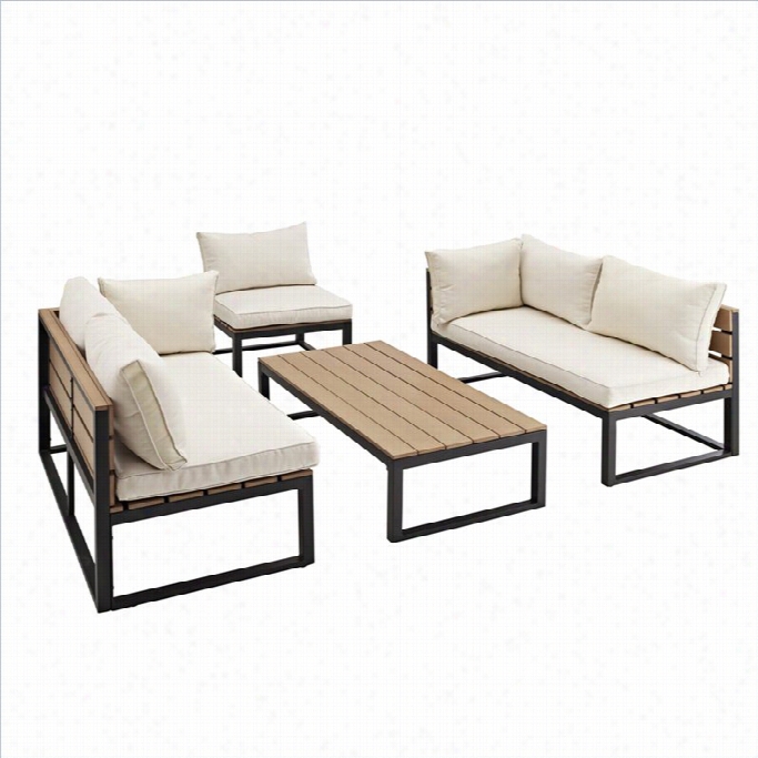 Walker Edison 4 Piece Exterior Conversation Set With Cushions In Natural And Black