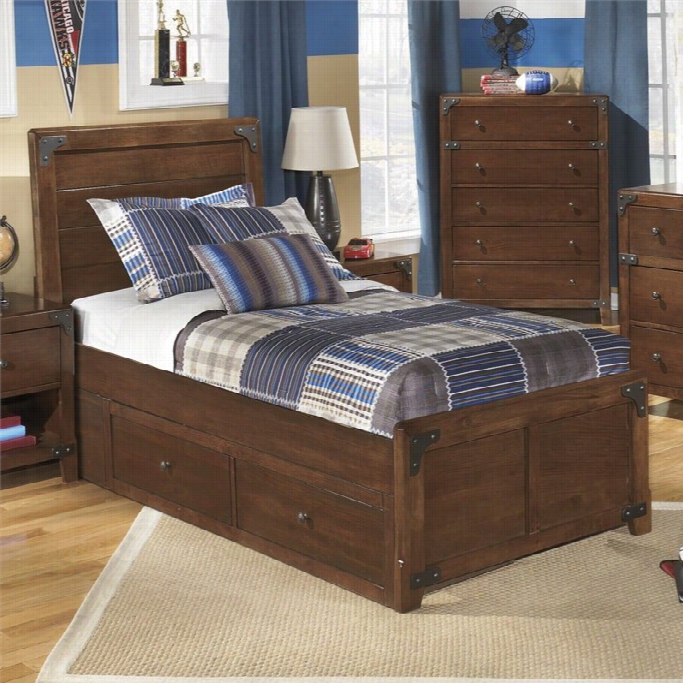 Ashley Delburne Wood Twin Panel Drawer Bed In Brown