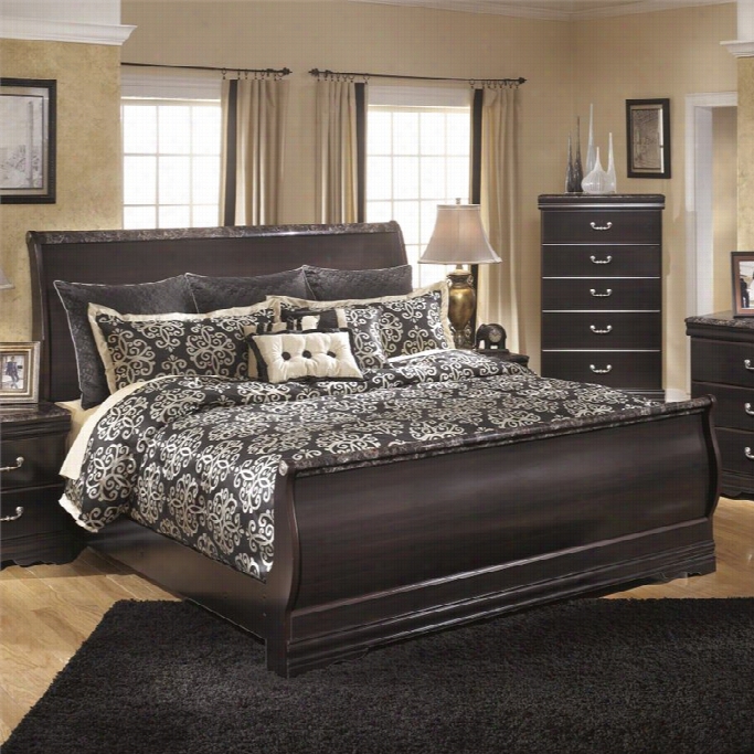 Ashley Esmarelda Wood King Sleigh Bed In Merlot