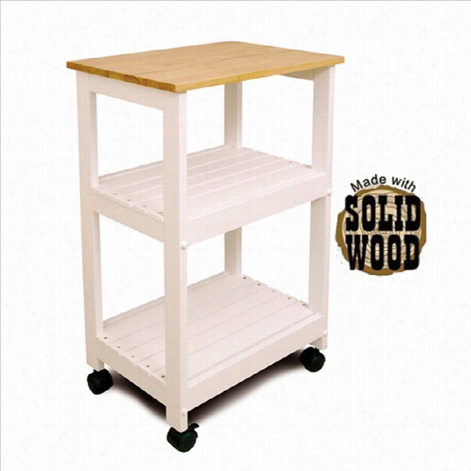 Catskll Microwave/utility Butcher Block Kitchen Cart In Whitd