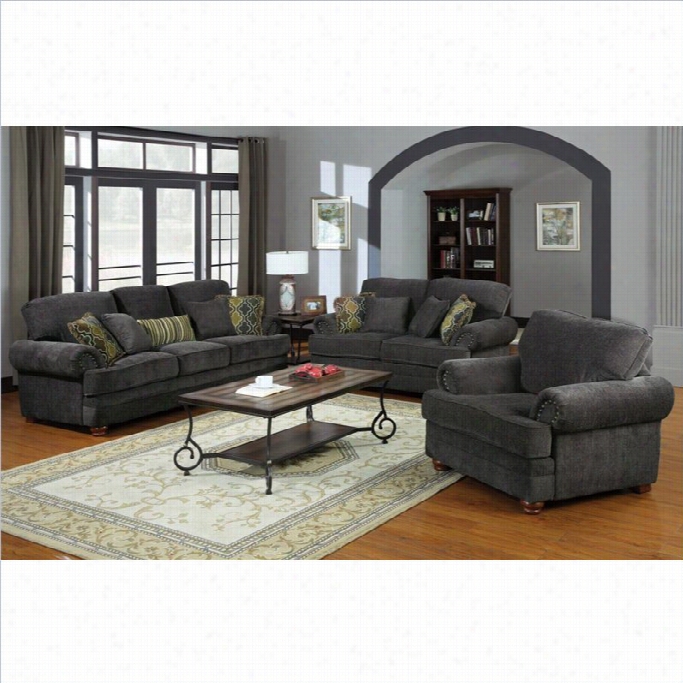 Coaster Coltonn 3 Piece Trasiti Onal Ulholstered Sofa Set In Smokey Grey