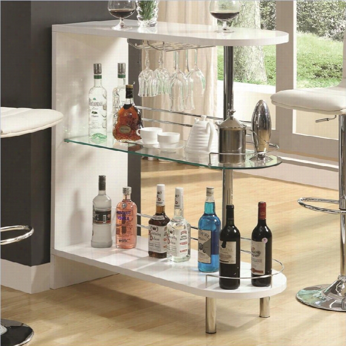 Cosstre Contemporary Close Bar Table With Glass Shelf In White