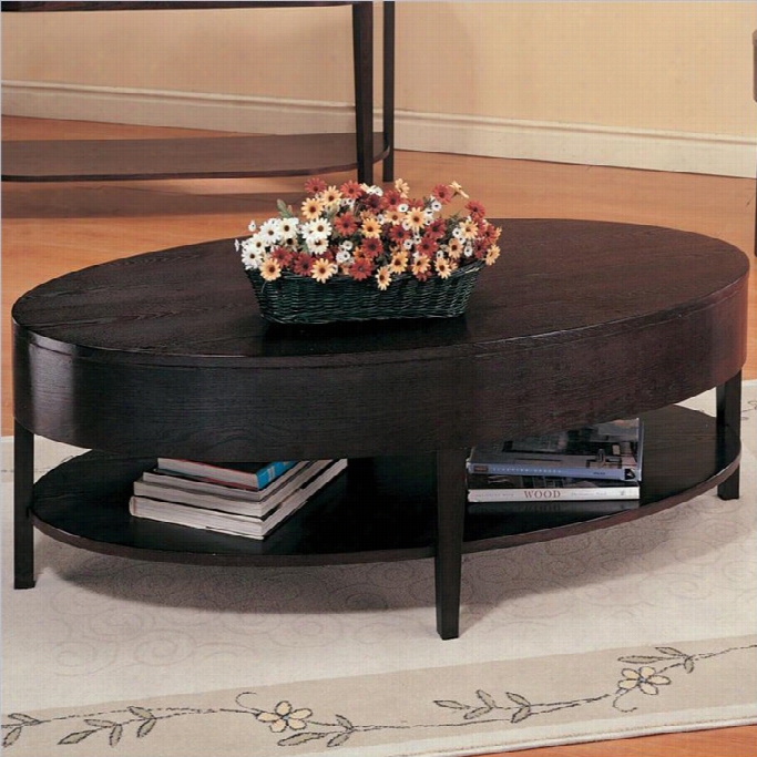 Coaster Gough Oval Coffee Table With Sehlf In Cappuccino Finish