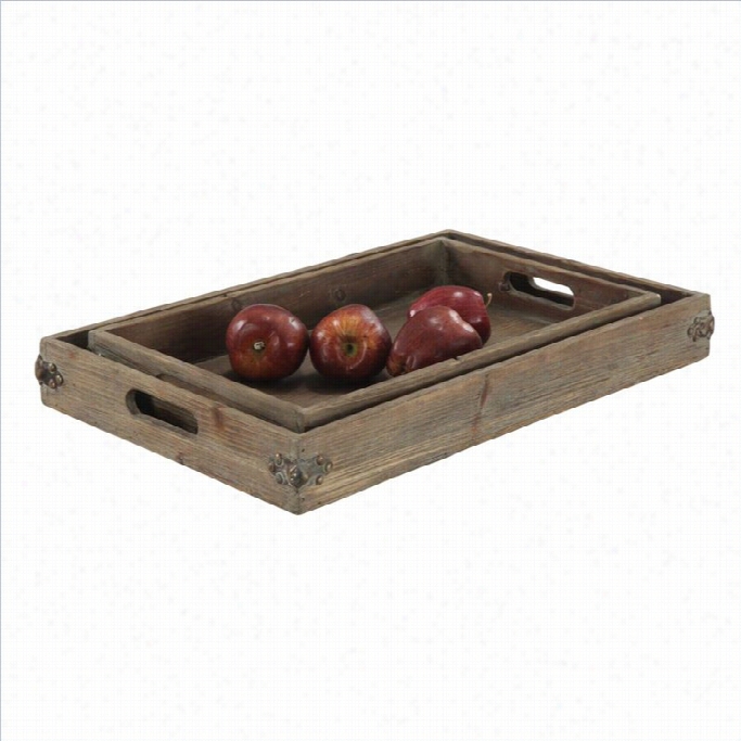 Convenience Concepts Wymoing  2 Piece Tray Set In Natura Fir Antique Astin