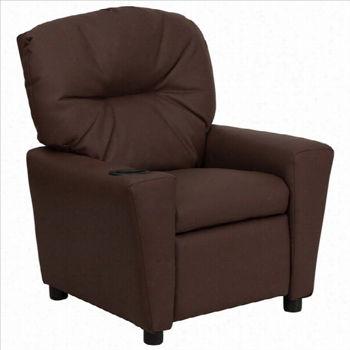 Flash Furniture Conetmporary Kids Recliner In Brown Wiith Cup Holder