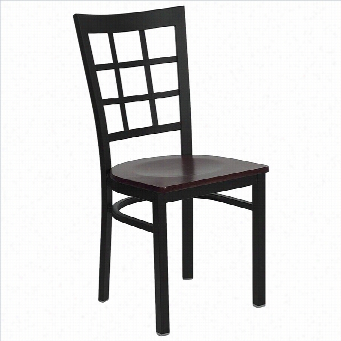 Flash Furniture Hercules Blcak Window Back Dining Chair In Mahoggany