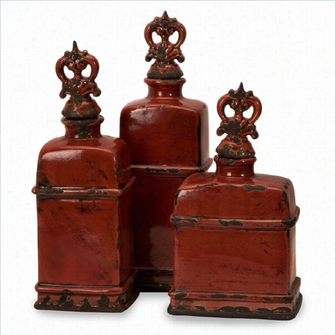 Imax Cofporation Garnet Bottles With Finials (s Et Of 3)