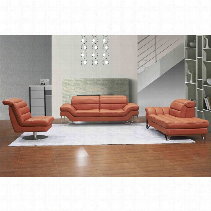 J&m F Urniture Astro 3 Piece Leather Sofa Set In Pumpkin