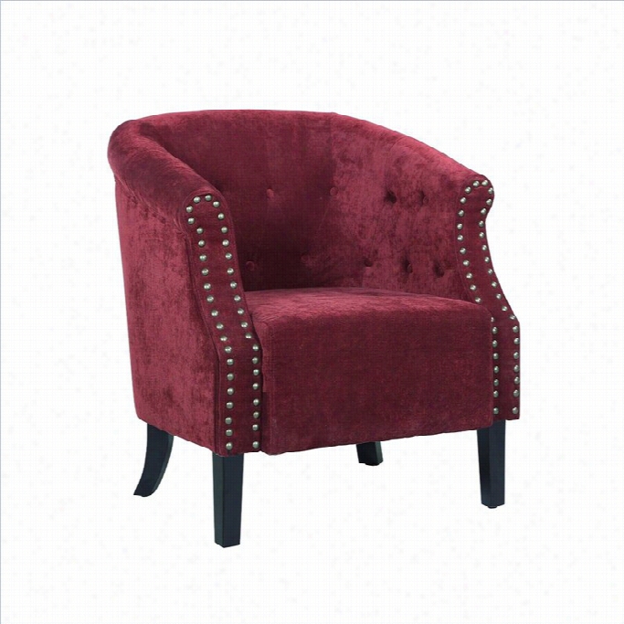 Linon Tyrone Tufed Barrel Chair With Nail Heads In Red