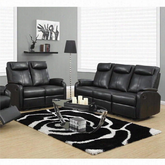 Monarch 2 Drama Reclining Rocker Leather Sofa Set In Black