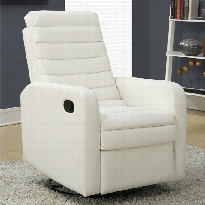 Monarch Quilt Back Swivel Glider Leather Recliner In White