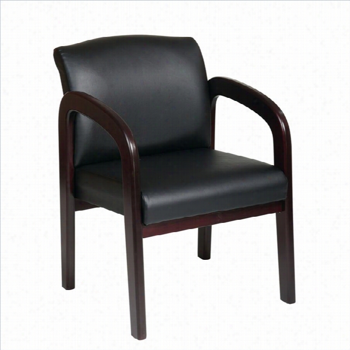 Office Star Wd Faux Leather Visitor Guest Chair In Mahogany And Black