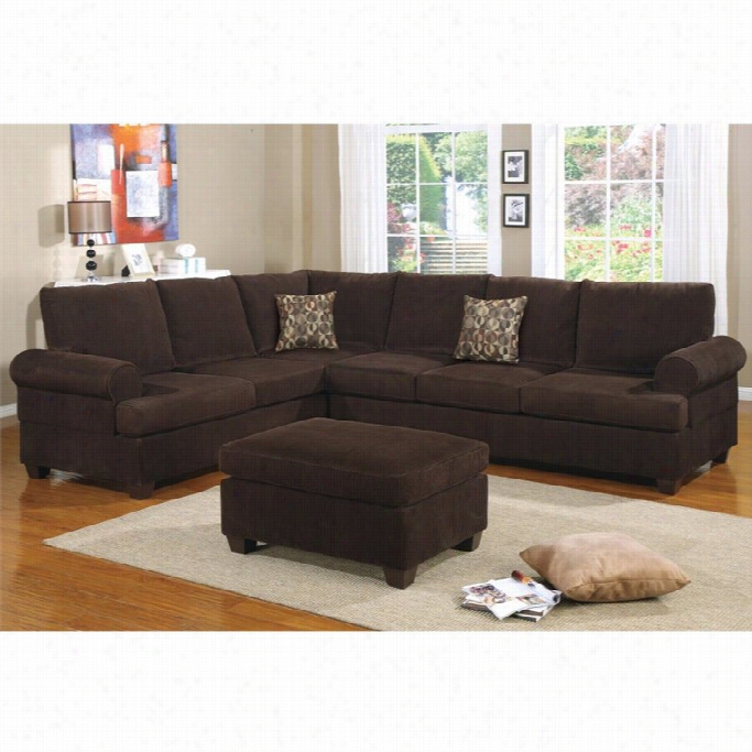 Poundex Bobkona Dyson Corduroy Sectional Sofa In Choc Olate