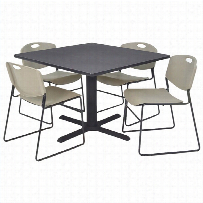 Regency Square Table With 4 Zeng Stack Chairs In Grey-30 Inch