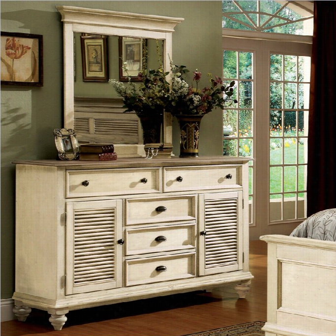 Riverside Frniture Coventry Shutter Dood Dresser And Mirror Set In Dover Hite